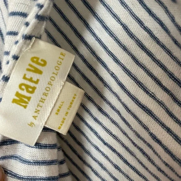 Anthropologie Maeve white and blue striped linen shirt size small - Picture 3 of 6